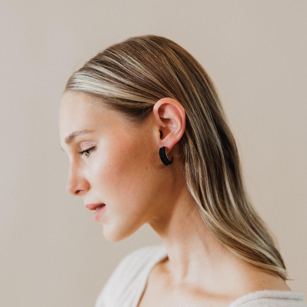 Small Suede Hoop Earrings (Black)