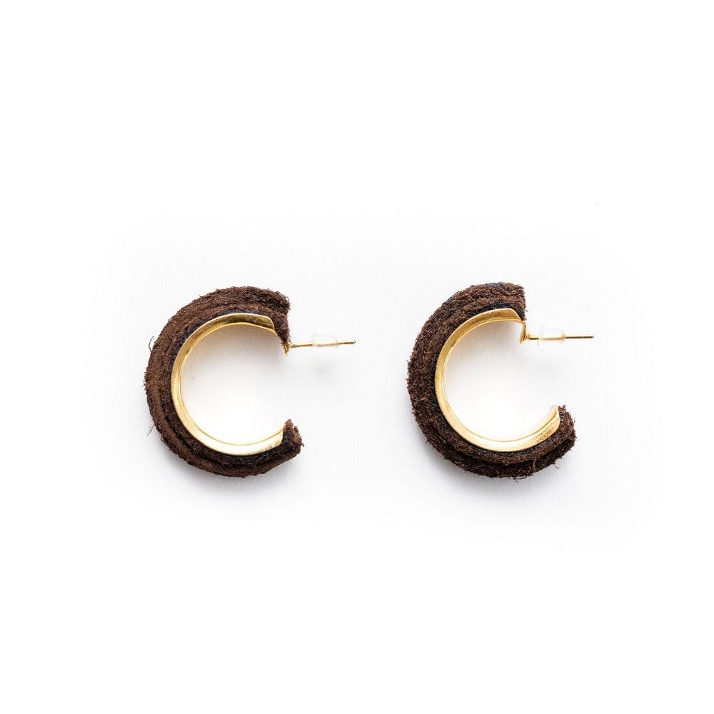 Marciante and Company Brown Suede Medium Hoop Earrings