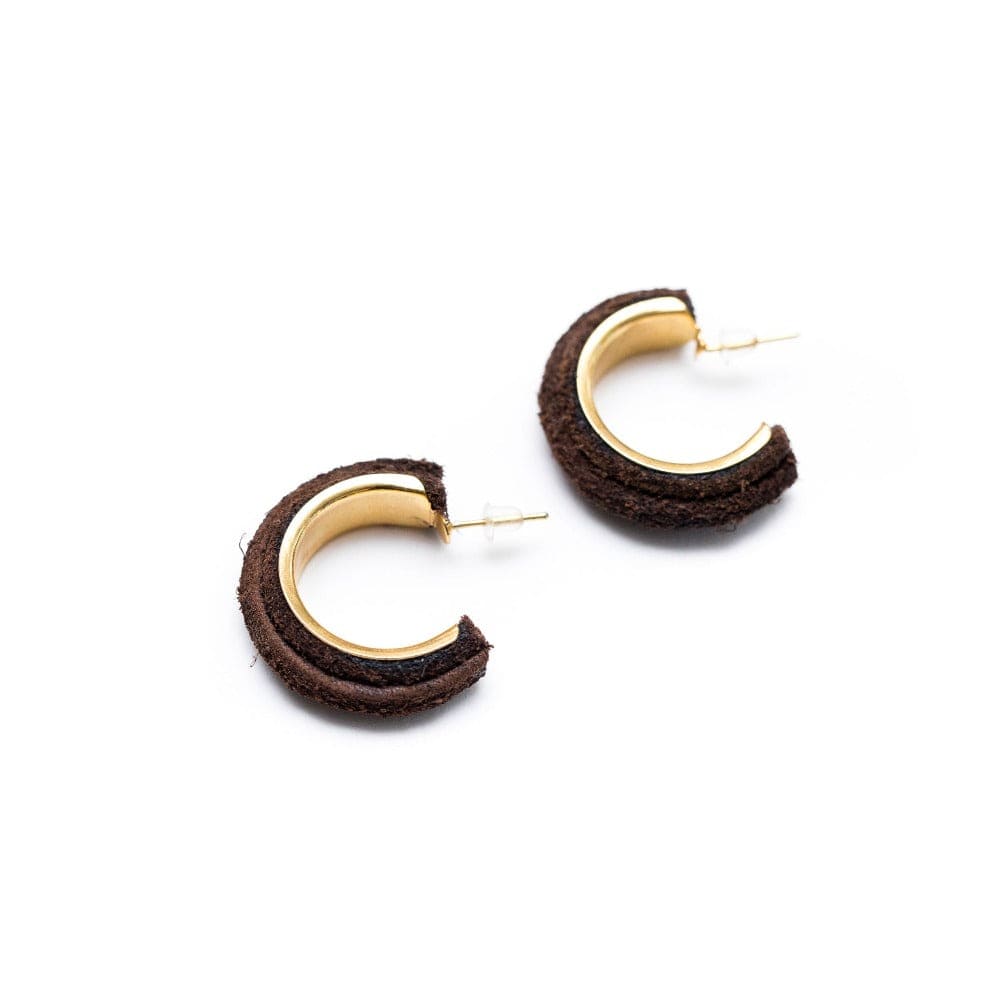 Marciante and Company Brown Suede Medium Hoop Earrings