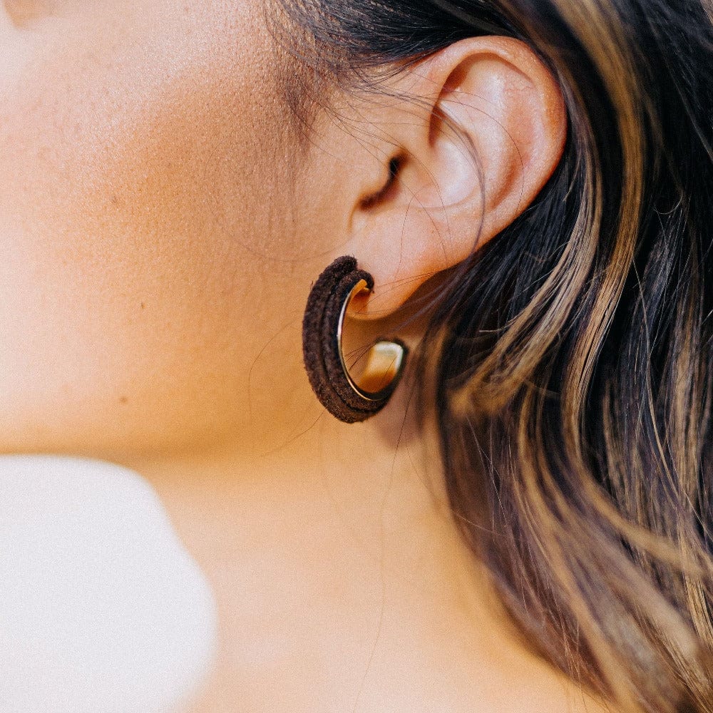 Marciante and Company Brown Suede Medium Hoop Earrings
