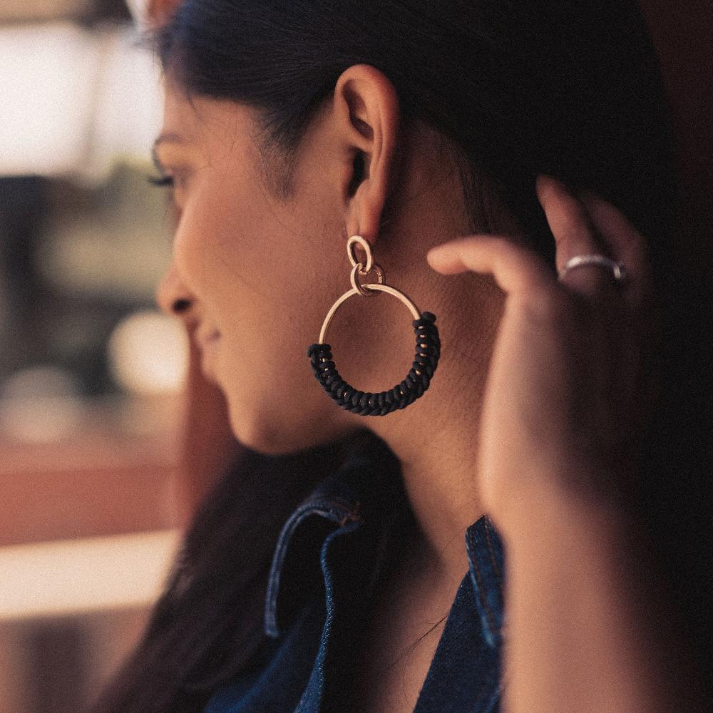 Woven Leather Loop Earring