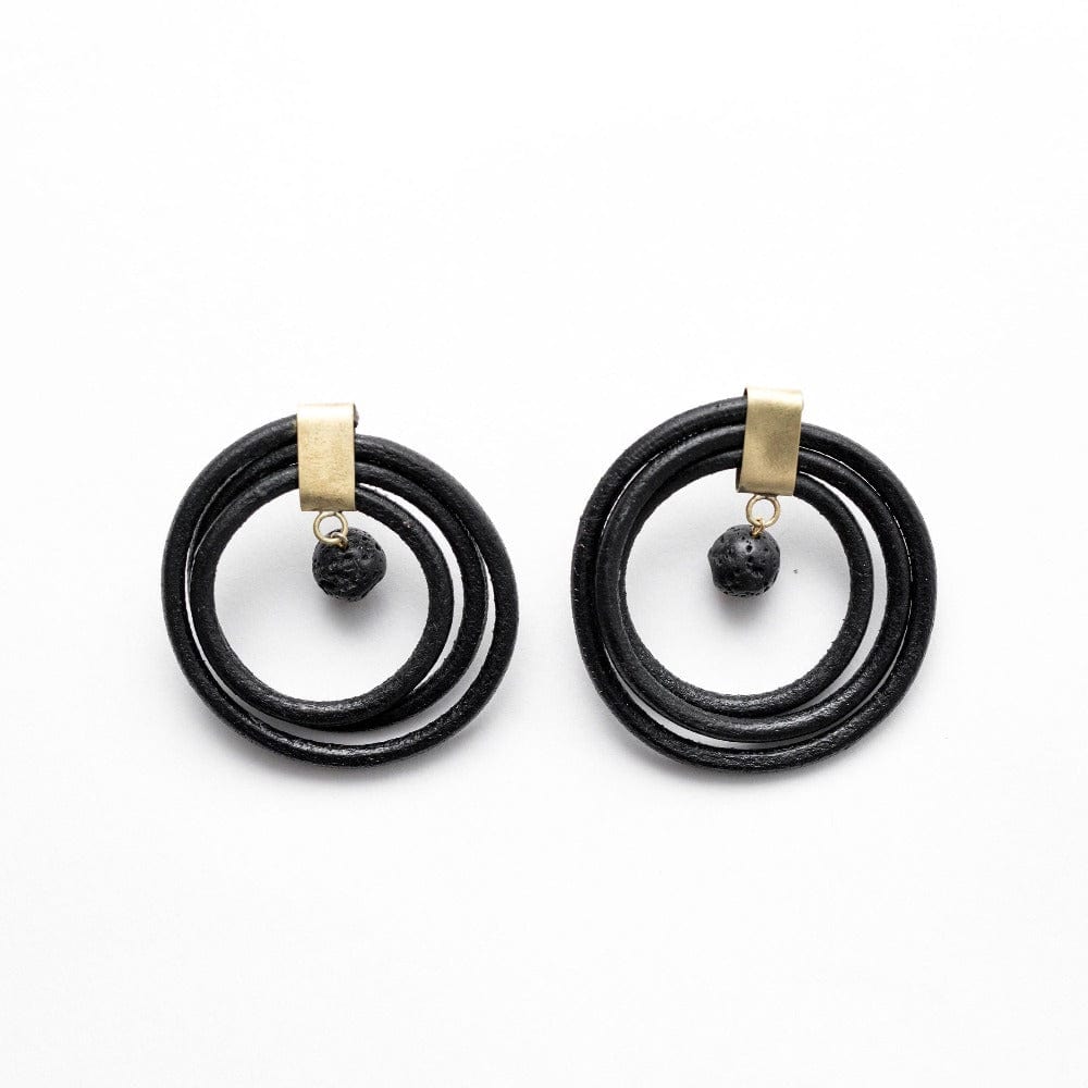 Marciante and Company Leather Cord Hoop Earrings (Black)