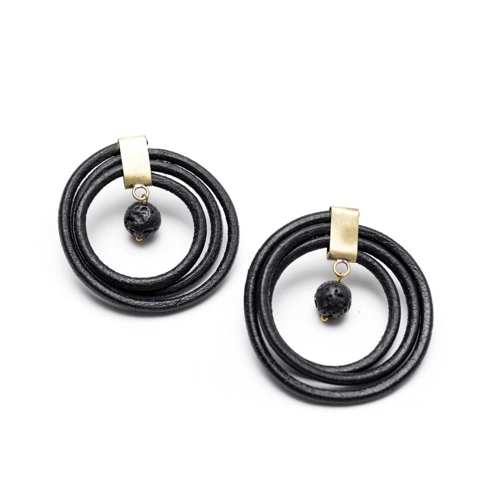 Marciante and Company Leather Cord Hoop Earrings (Black)